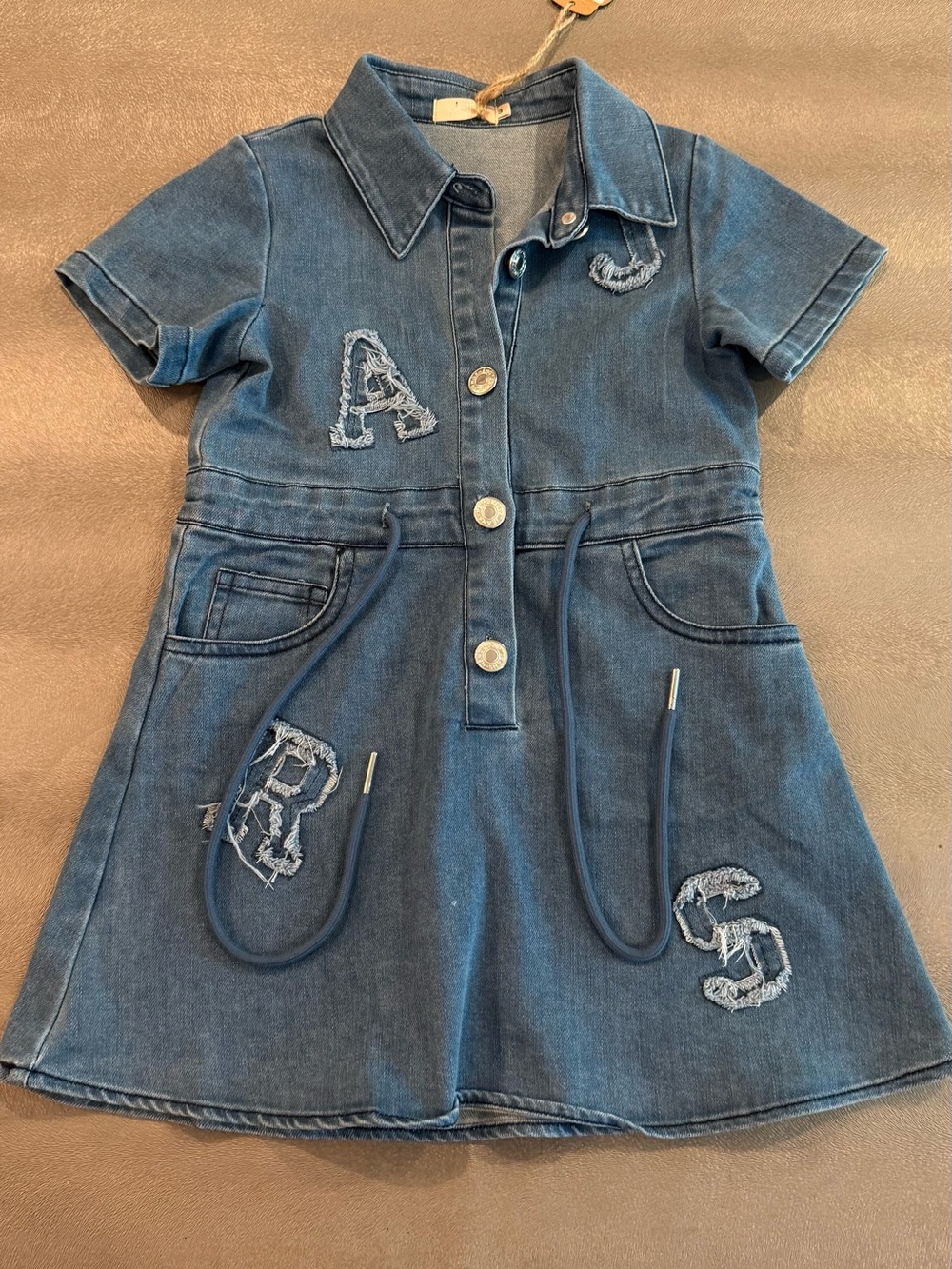 Jars Denim Blue Short-Sleeve Kids Dress. Size 3
